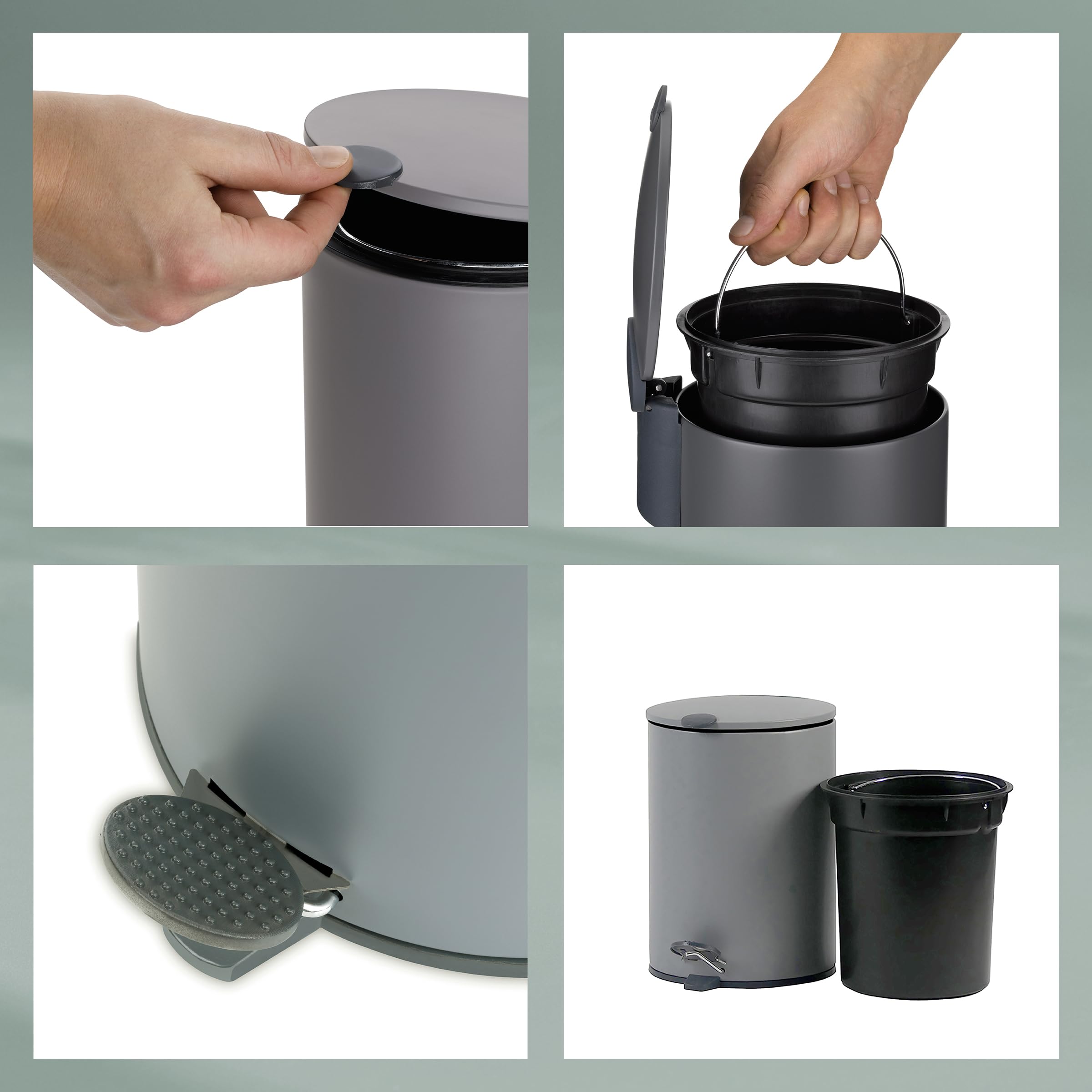 kela Cestino per cosmetici 5 l beige opaco, coperchio Silent Close, cestino a pedale per bagno MATS, cestino per bagno con sacchetto interno e manici per il trasporto