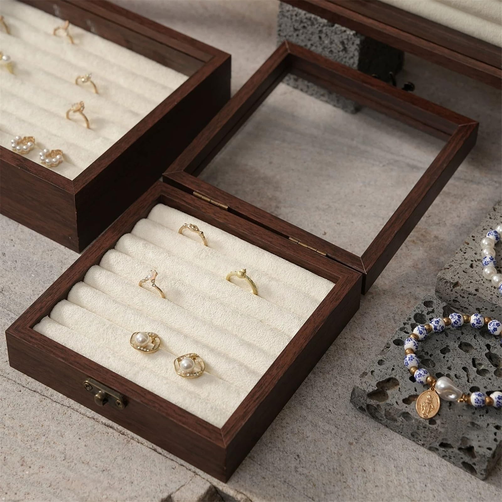 Stand di gioielli 8 Pcs Wooden Travertine Stone Jewelry Display Stand Set