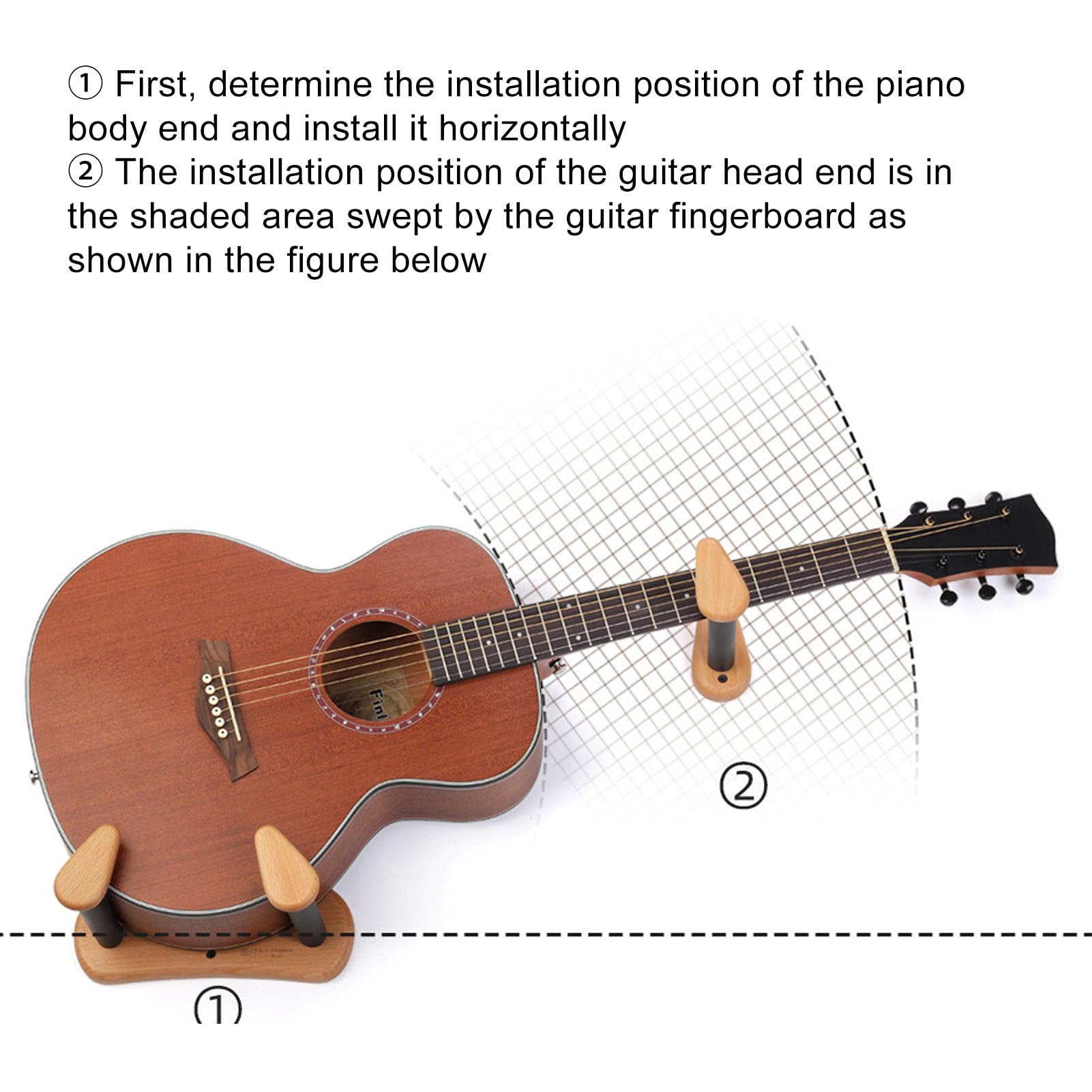 Poziomy uchwyt ścienny do gitary HaloVerde z dzieloną konstrukcją do domowego studia/salonu, oszczędzający miejsce stojak na gitarę wykonany z naturalnego drewna na instrumenty (Regular Style)