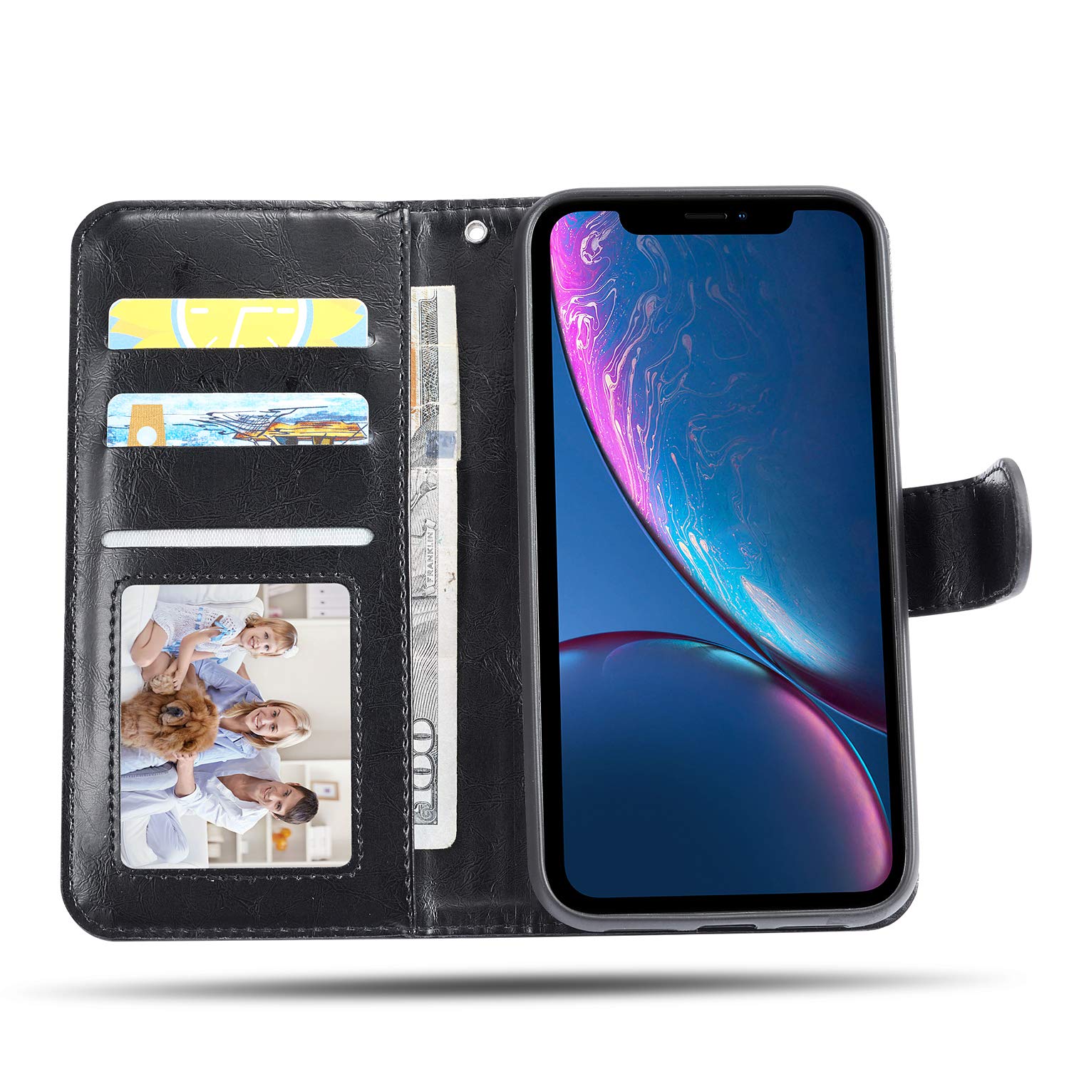 QLTYPRI for iPhone Xs Max Case, [Detachable] Magnetic Wallet Case Durable PU Leather TPU Bumper with Card Holder Kickstand Shockproof Flip Wallet Case for iPhone Xs Max - Black