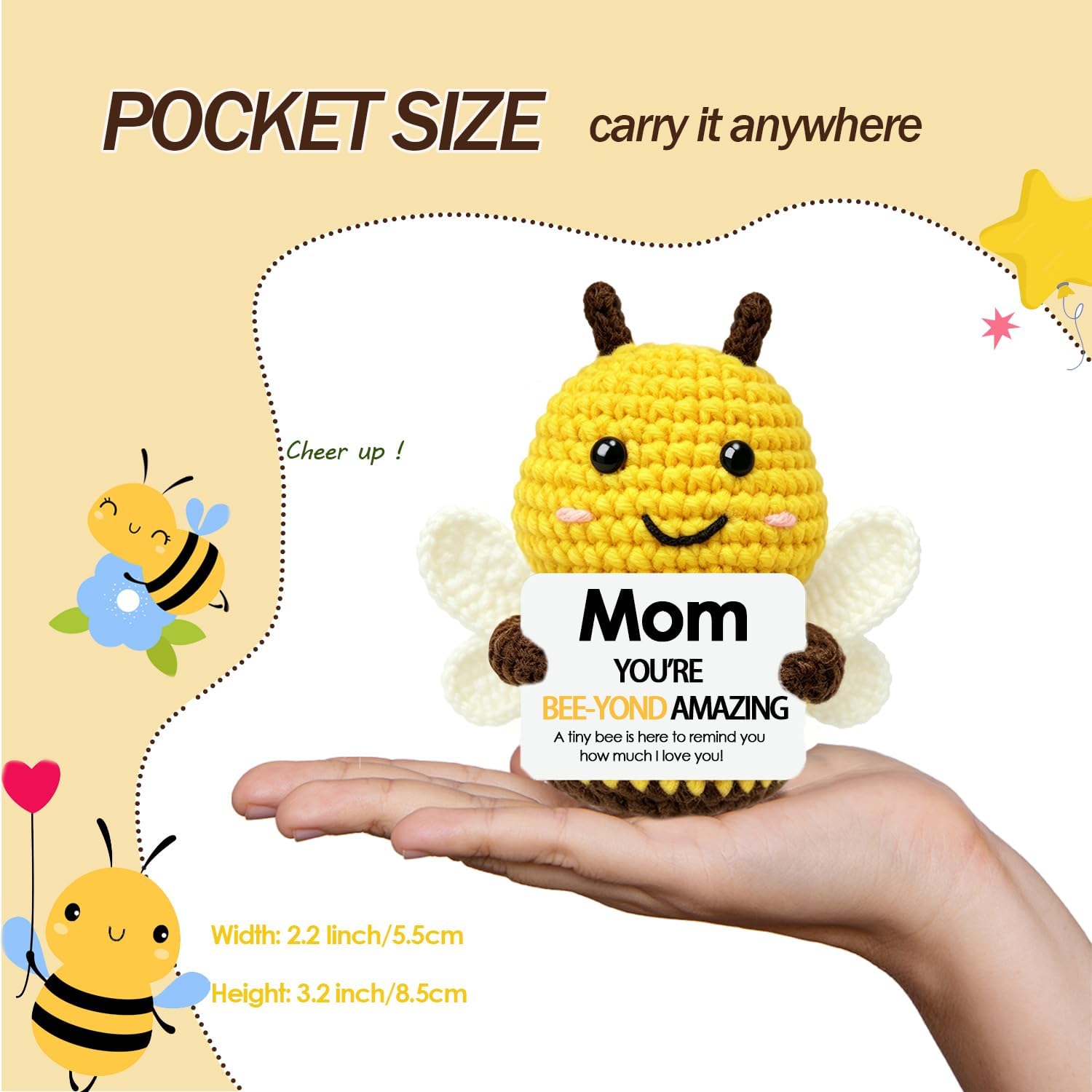 Mothers Day Bee Gifts for Mom from Daughter Son,Cute Mothers Day Cards Birthday Gift for Mom Mother Mama in Law Mama,I Love You Best Moms Ever Gift for Moms Desk Decor,Crochet Bee Toy Figure