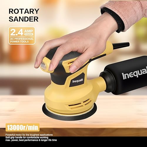Miniatura 2 de Lijadora orbital aleatoria, lijadora de palma con cable de 2.4 amperios y 5 pulgadas, lijadora eléctrica para paneles de yeso máximo de 13000 OPM