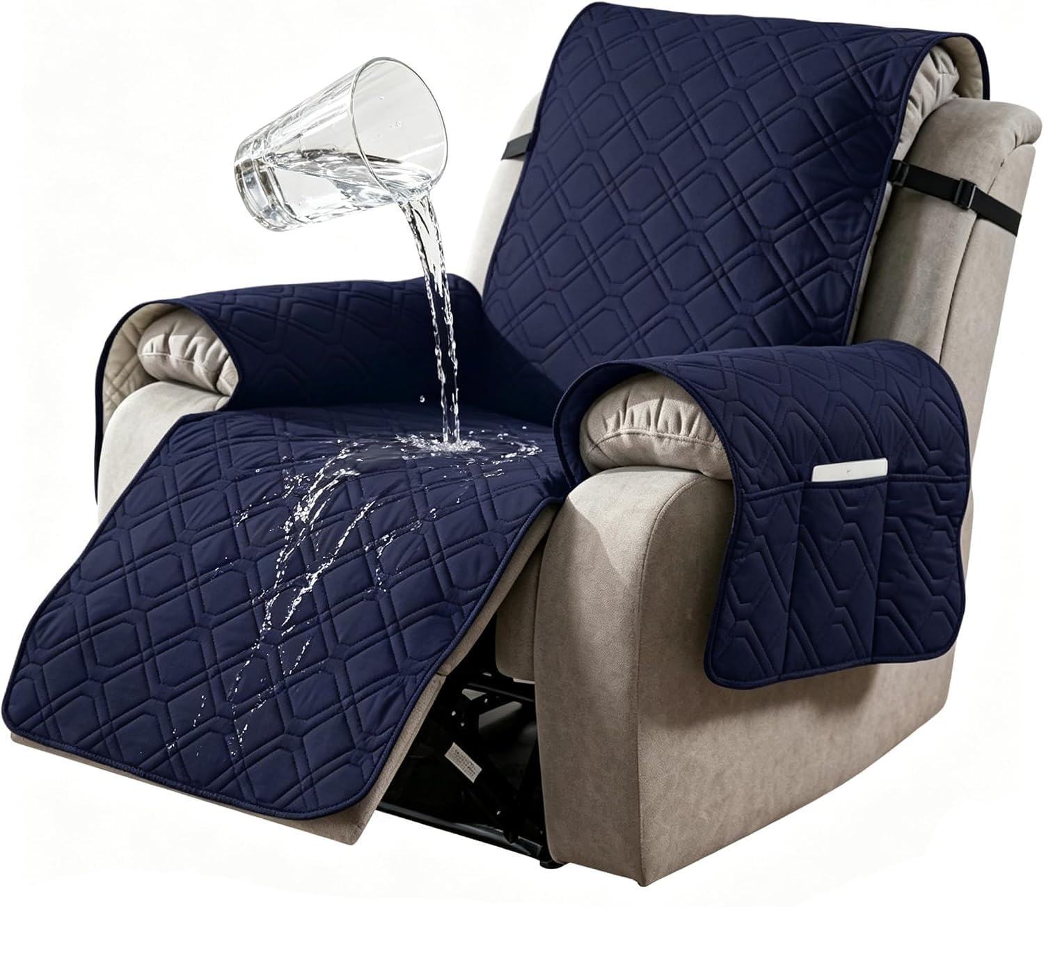 Photo 1 of HONGPAS Recliner Chair Cover - Navy Blue, 23" Seat Width