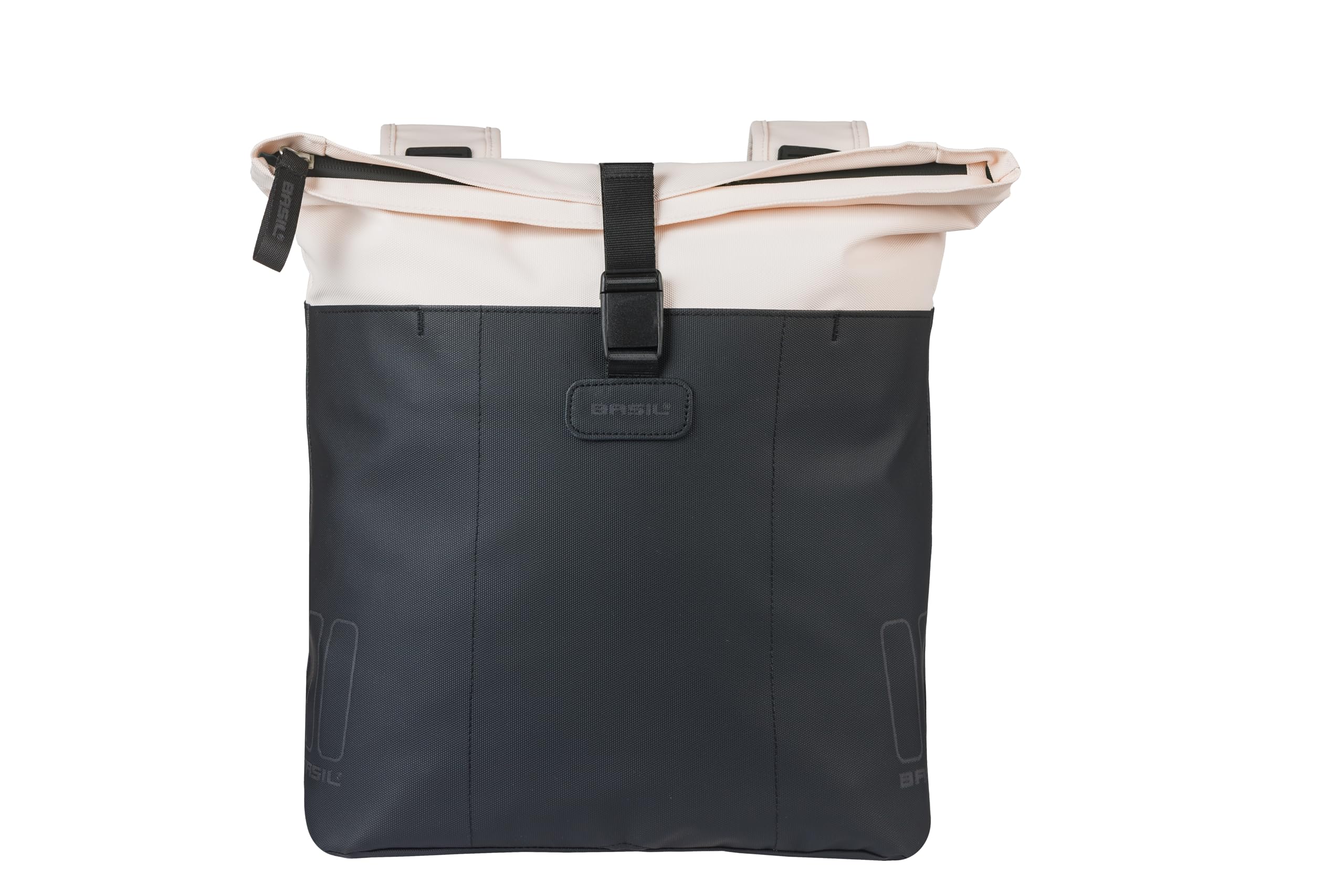 Basil Vive - Double Sacoche de vélo - Étanche - 28-35 l - Réfléchissante - en matériau recyclé - 30 x 14 x 38 cm - Blanc/Noir
