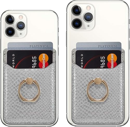 Miniatura 6 de BIAJIYA Tarjetero RFID de piel para teléfono con adhesivo de crédito, tarjetero adhesivo para mujeres y hombres, parte trasera del teléfono para la