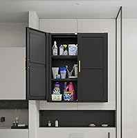 GAIOUS Metal Bathroom Wall Cabinet with Adjustable Shelf - Black Hanging Kitchen Storage, Over Toilet Floor Cupboard 27.56"W