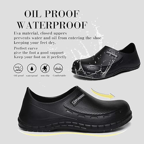 Miniatura 4 de FULORIS - Zapatos de chef antideslizantes para hombre, zapatos de trabajo para hombre, zuecos impermeables para hombres, zuecos de cocina