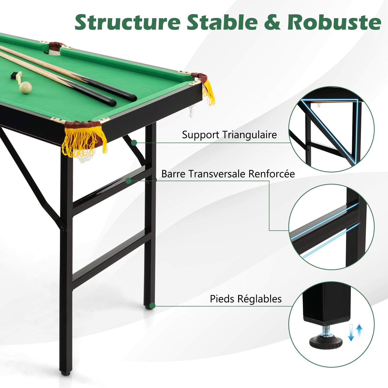 COSTWAY Table de Billard Americain 122cm avec Accessoires(2 Queues, 16 Boules, Triangle, 2 Craies, Brosse), Jeu de Billard Pliable avec Pieds Réglables, pour Enfants Adultes, 122x64x78 cm