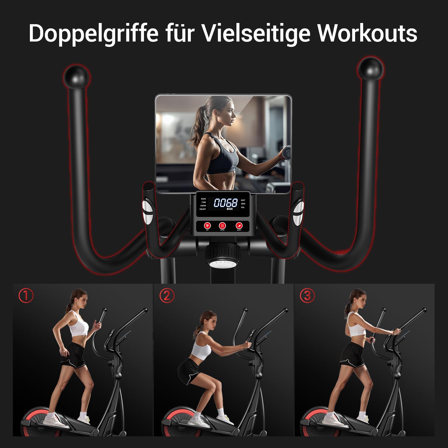 CURSOR Crosstrainer 40 cm Schrittlänge 16 Widerstandsstufen Magnetischer Ellipsentrainer Herzfrequenzgriffe LCD-Display 159 kg