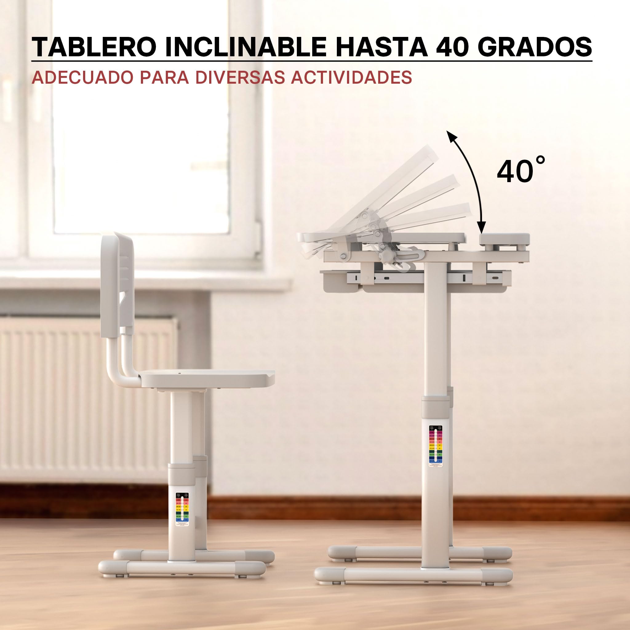 Escritorio para niños Regulable en inclinación/Altura con Silla cajón sujeta Libros