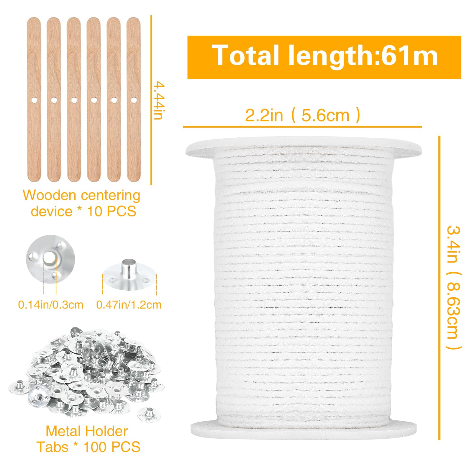 Kit Para Hacer Velas - Incluye 61 M De Mecha De Algodón, Bases, Soportes Y Pegatinas
