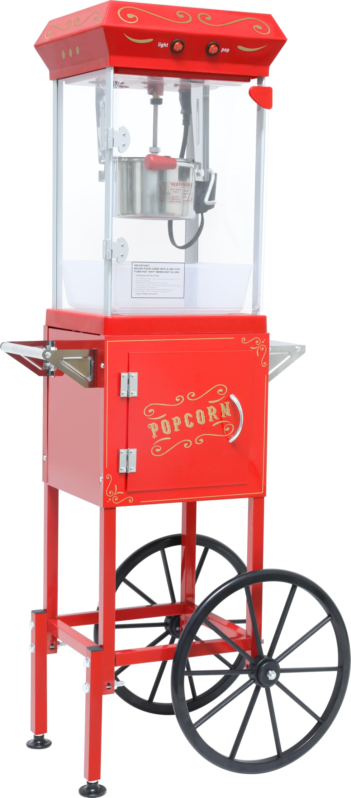 Popcorn Machine 8OZ with Cart &amp; Wheels - Pop corn Machine Maker with Stainless Steel Kettle, Theater Style with Lockers for Home, Theater, Parties, Commercial, Amusement Parks, Red