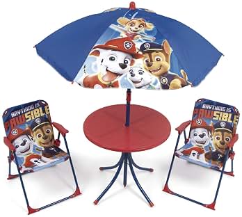 ARDITEX Set de Mesa Infantil, 2 Sillas y Sombrilla Patrulla Canina, Azul y Rojo