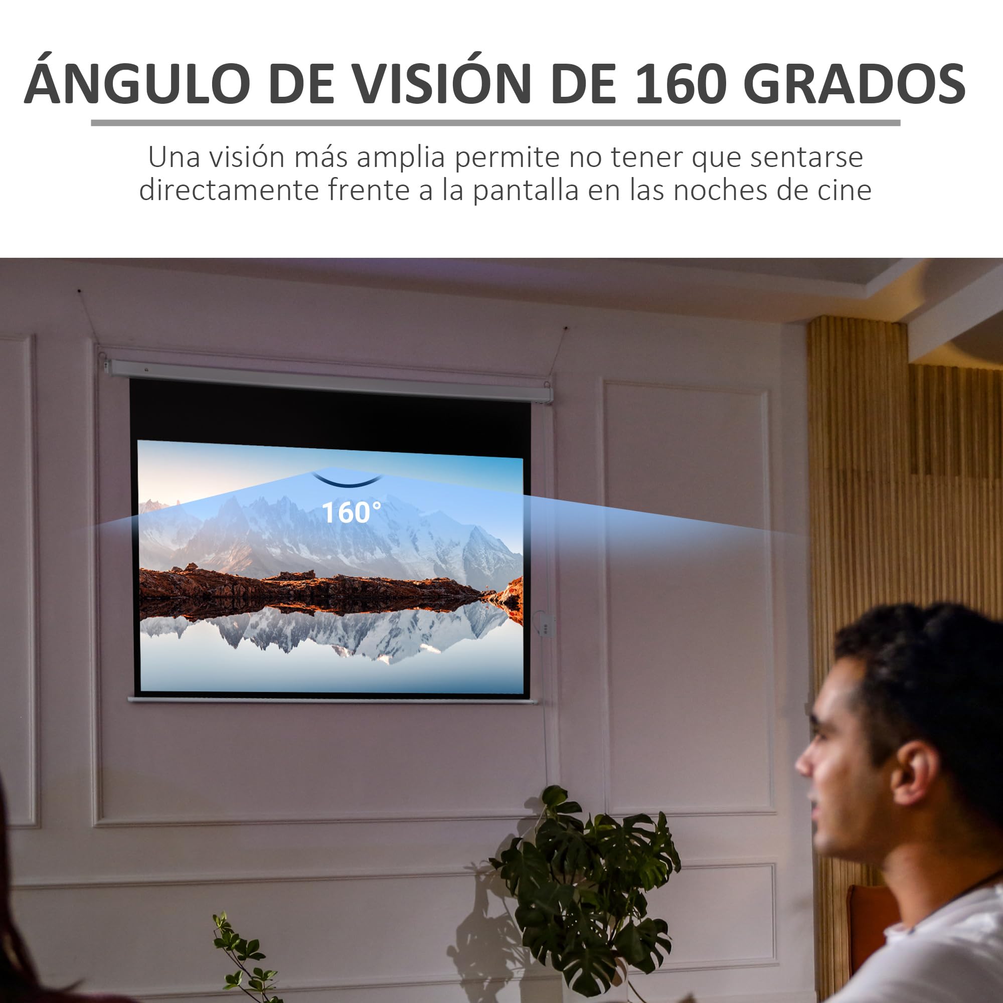 HOMCOM Pantalla de Proyector Eléctrica 100 Pulgadas HD Pantalla de Proyección Motorizada Formato 16:9 con Mando a Distancia para Cine en Casa Fiestas 253x7,5x168 cm Blanco