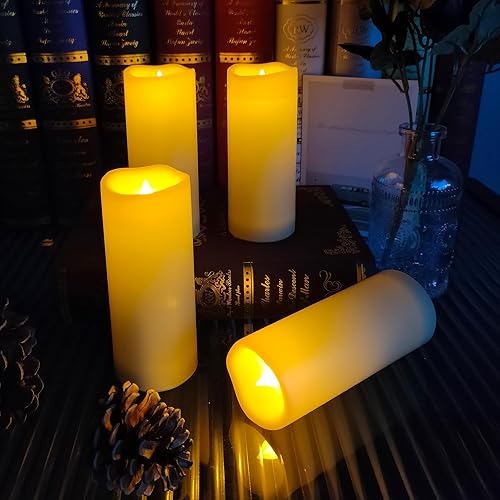 Miniatura 10 de Paquete de 2 velas de pilar sin llama para exteriores con control remoto y temporizador, funciona con pilas, impermeables, juego de velas LED