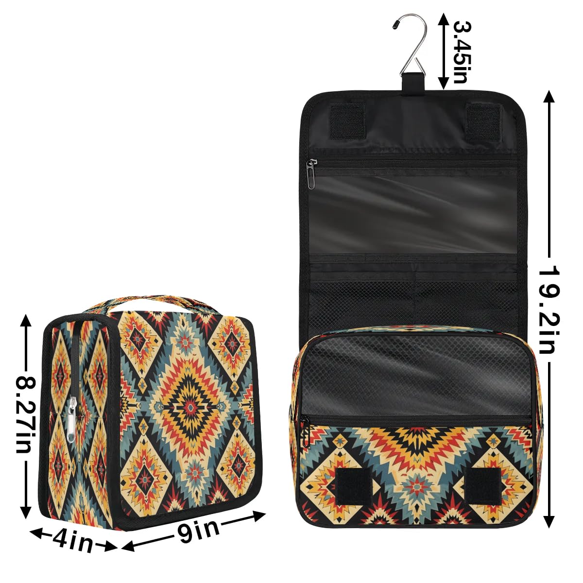 Hsnar Aztec Western Hanging Toiletry Bag for Women Travel Makeup Bag Cosmetic Organizer Travel Toiletries Bag for Men