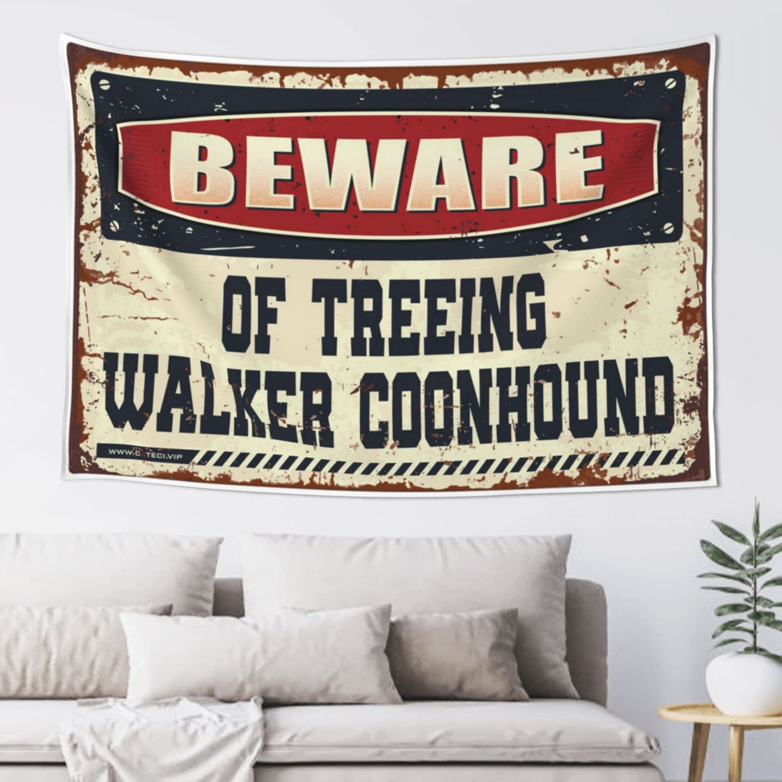 PRAVOXI Man Cave Decorations Beware Of Treeing Walker Coonhound Tapestry Wall Decor Aesthetic Tapastry'S Wall Hanging(75X100CM)