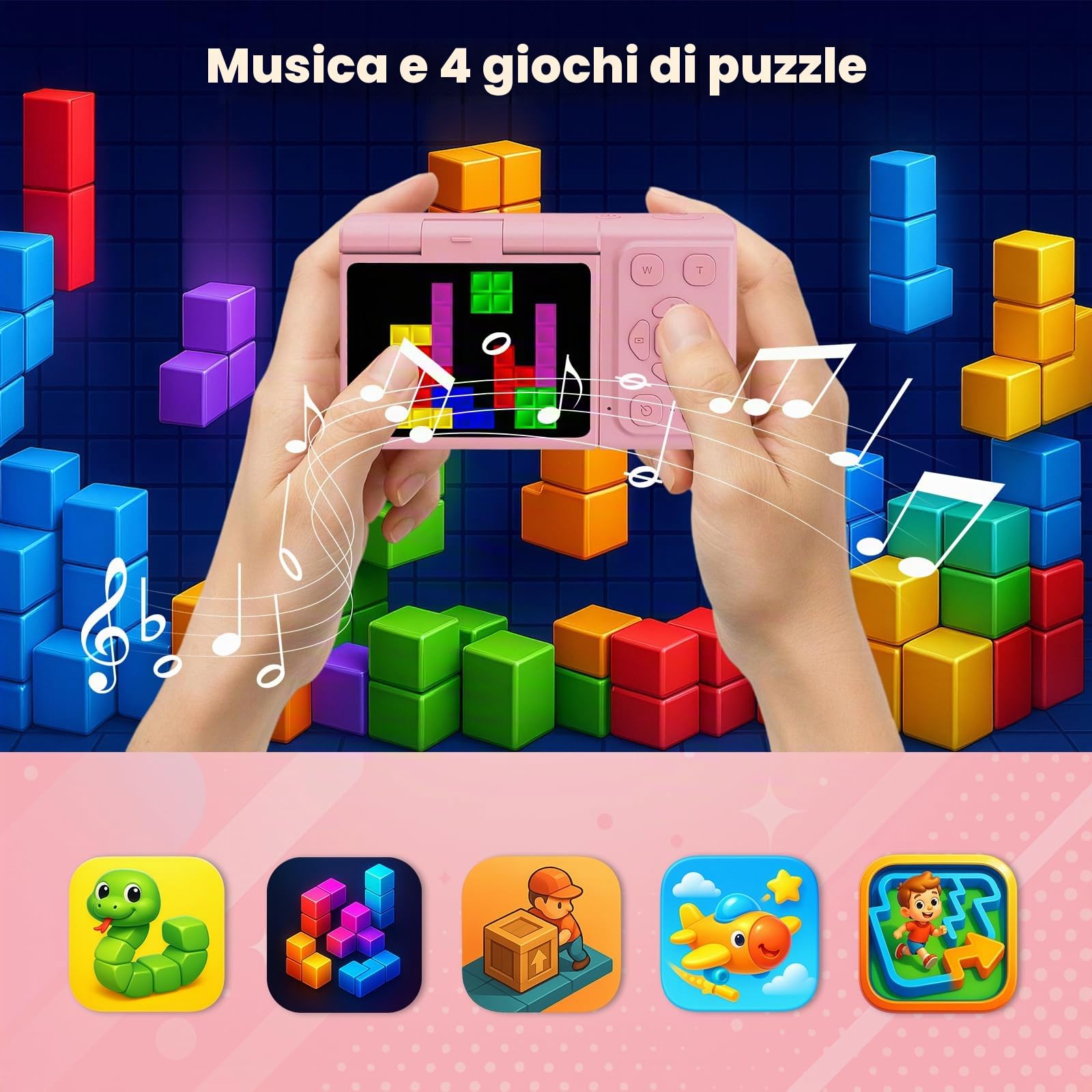 Macchina Fotografica Bambini 1080P 30MP, Fotocamera Digitale con Schermo Ribaltabile 180° per Selfie, Scheda SD 32GB e Zoom 5X, Compatta Vlogging Fotocamera Regalo Bambina Bambino Adolescente