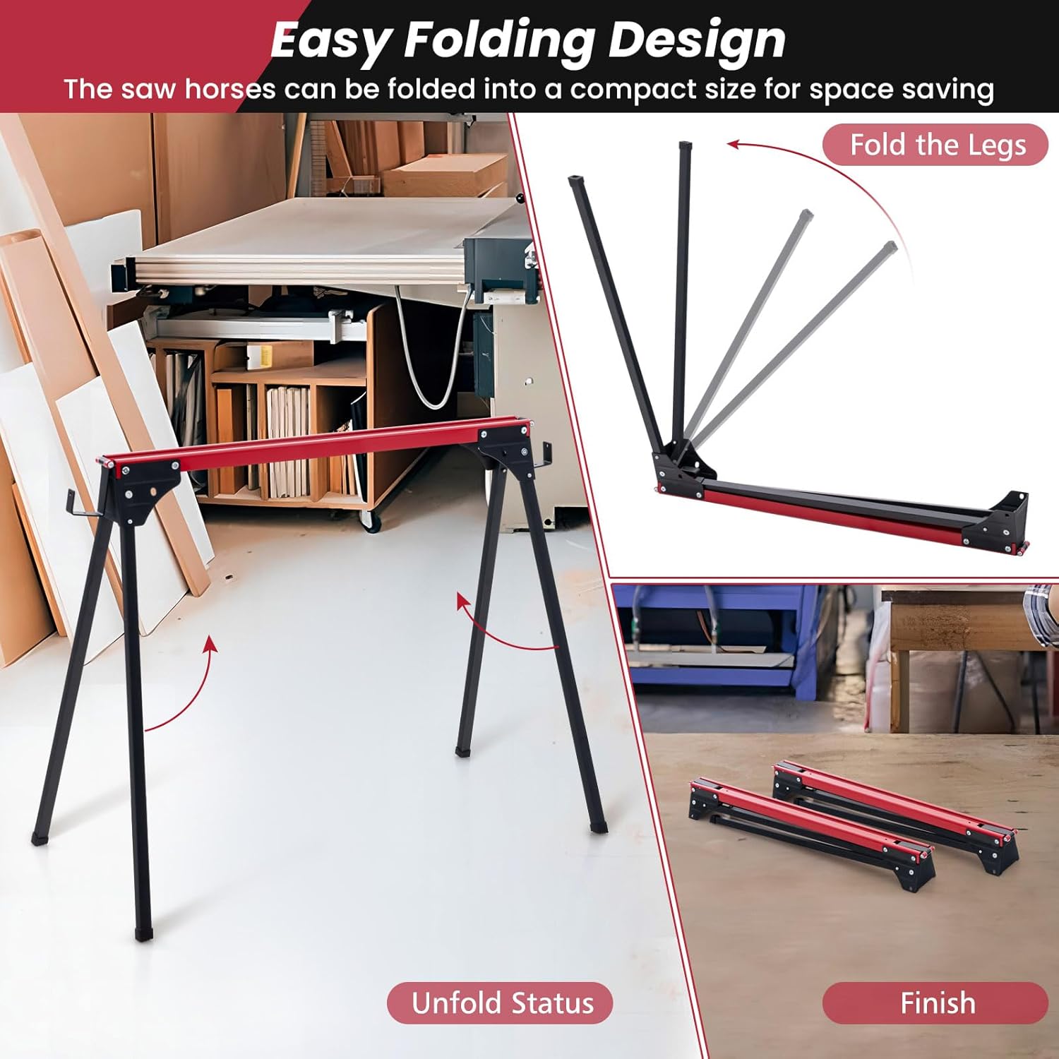 IRONMAX Saw Horses 2 Pack Folding, Portable Set of 2 Sawhorses Work Table w/ Quick Open Legs & 2 x 4 Support Arms, 2200 LBS Load Capacity Heavy-duty Sawhorse Twin Pack for Woodworking