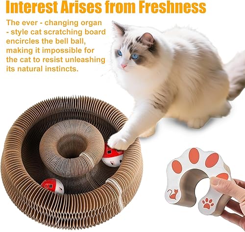 Miniatura 3 de Paquete de 2 tablas rascadoras de órgano mágico para gatos, juguete rascador de gatos con bolas de campana para gatos de interior, juguete de cartón