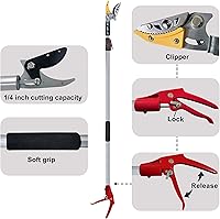 Vista 3 de Podadora telescópica de árbol de 5.8 a 10 pies con 2 secciones, 4 nodos ajustables, podadora de corte y sujeción, sierra de poste extensible