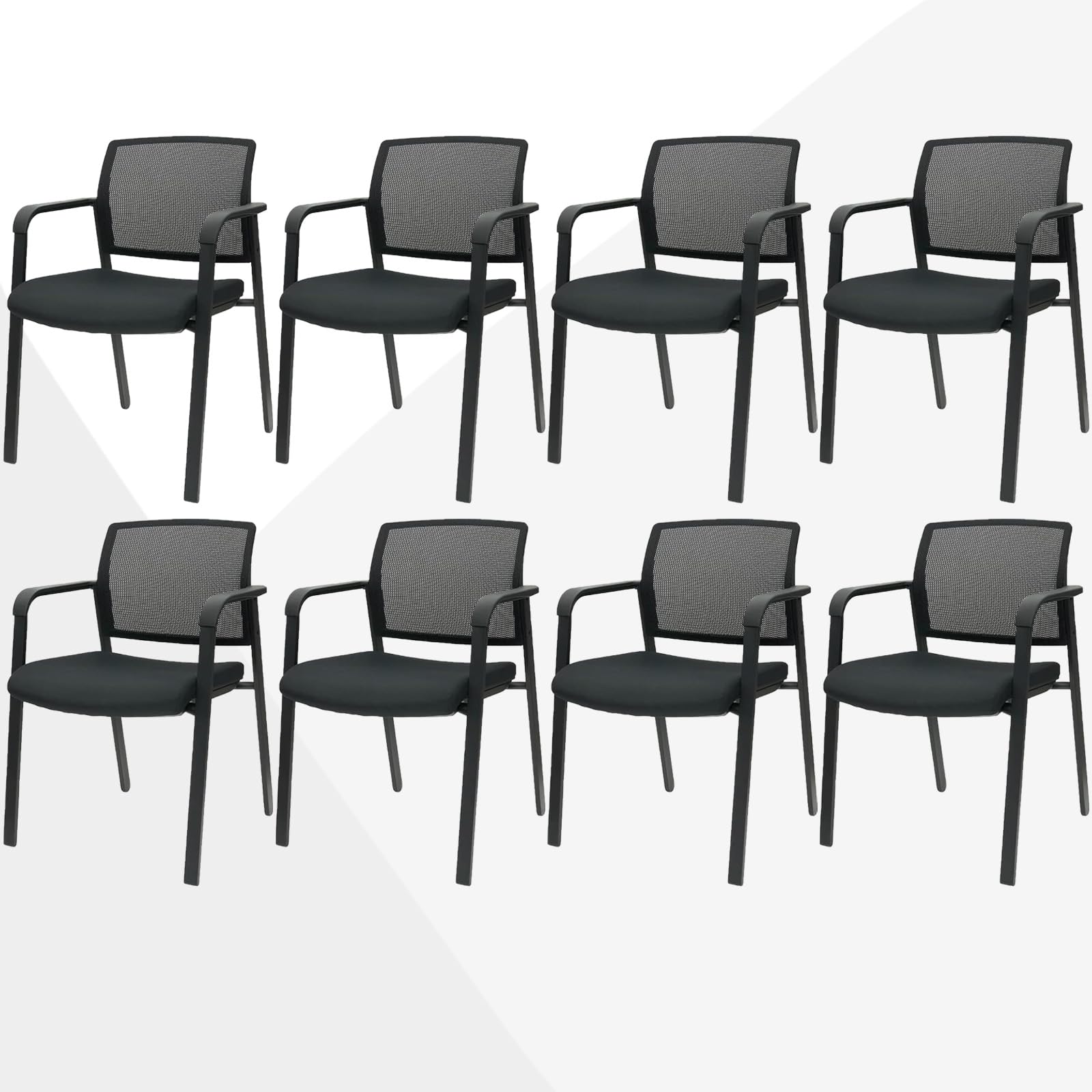 CLATINA Guest Reception Stacking No Wheels Desk Chair, Mesh Back Waiting Room Chairs with Arm Upholstered Fabric Seat and Ergonomic Lumbar Support for