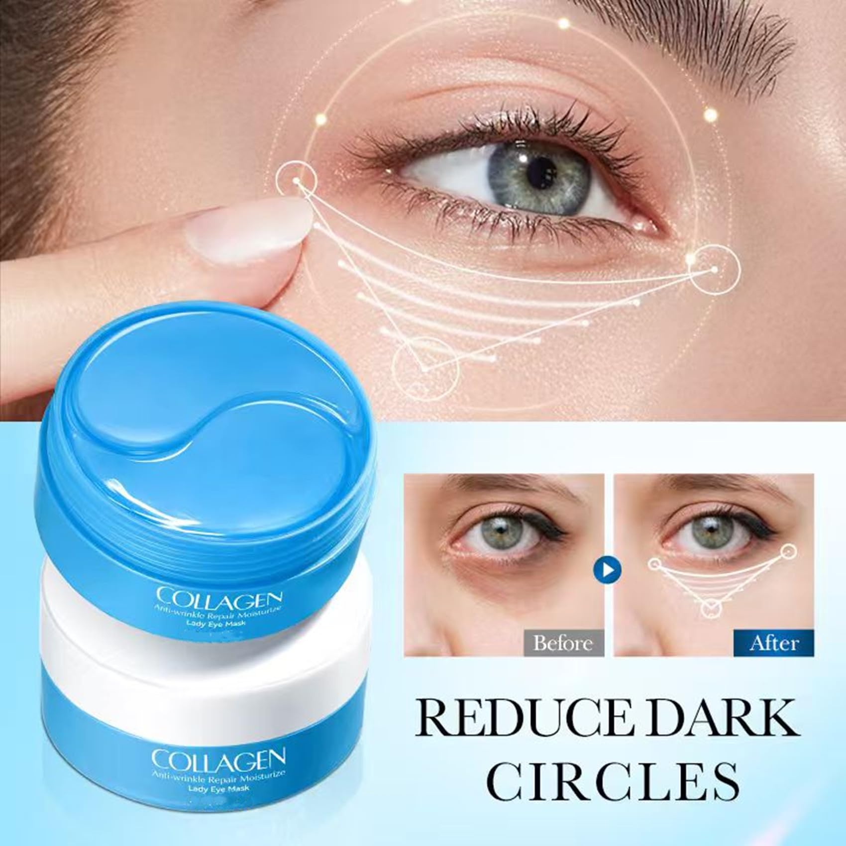 60 Pezzi Patch Occhi al Collagene,Maschera per Occhi All'acido Ialuronico,Per Anti-Rughe Anti-Età ed Idratante Ridurre Borse Occhiaie e Puffiness,Effetto Rinfrescante per Stanchi,Unisex