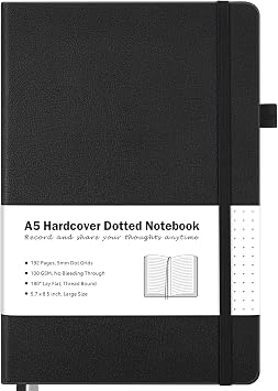 Dotted Journal, Hardcover Leather Dot Grid Notebook Journal for Women Men | No Bleed Thick Paper for Smooth Writing, Lay Flat, A5 Portable Size for Work, School, and Travel, Professional Business Style