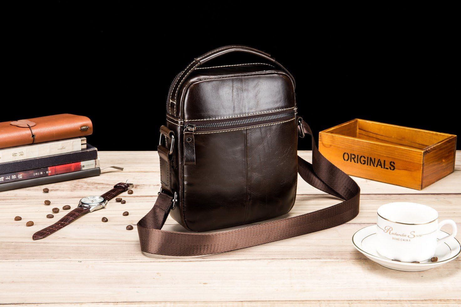 Men's Shoulder Bag, Handbag Leather Bag School Bag Vintage Crossbody Messenger Bag