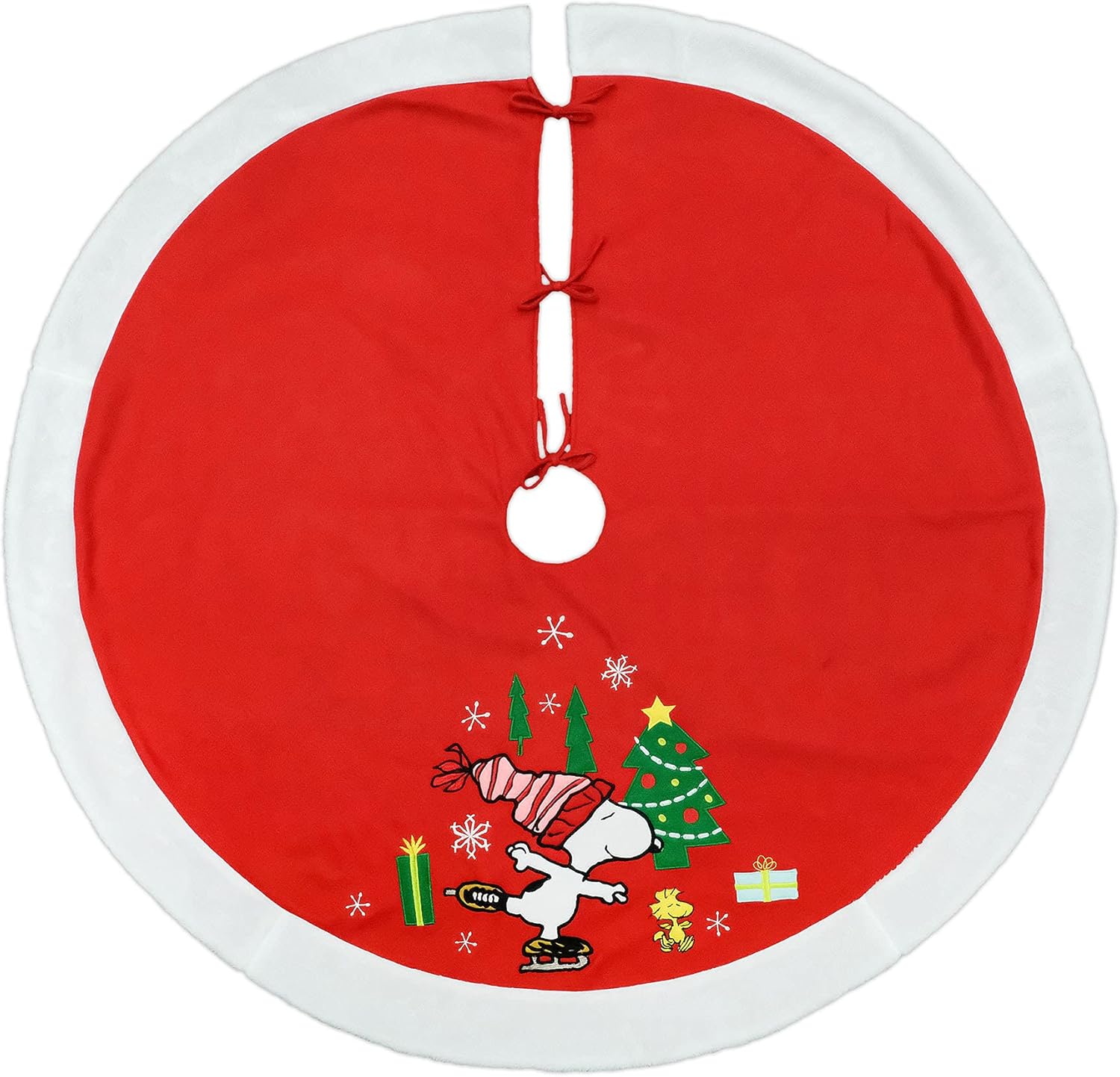 Peanuts Snoopy 48" Embroidered Applique Christmas Tree Skirt