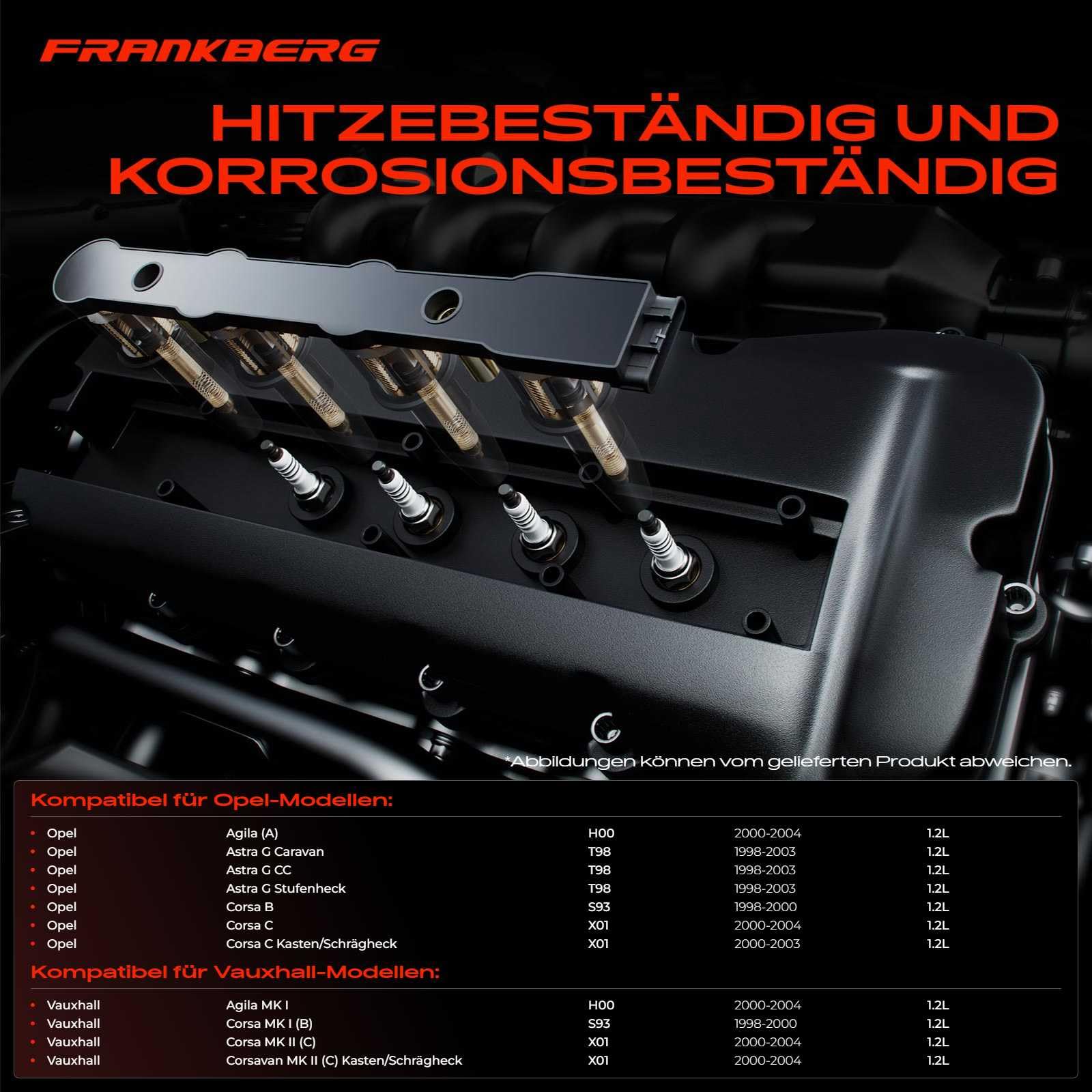 Frankberg 1 bobina de encendido + 4 bujías 90560110 | Compatible con: Corsa B S93, Astra MK IV (G) Familiar G, Astra MK IV (G) Sedán G, Corsa C X01, Corsavan MK II C