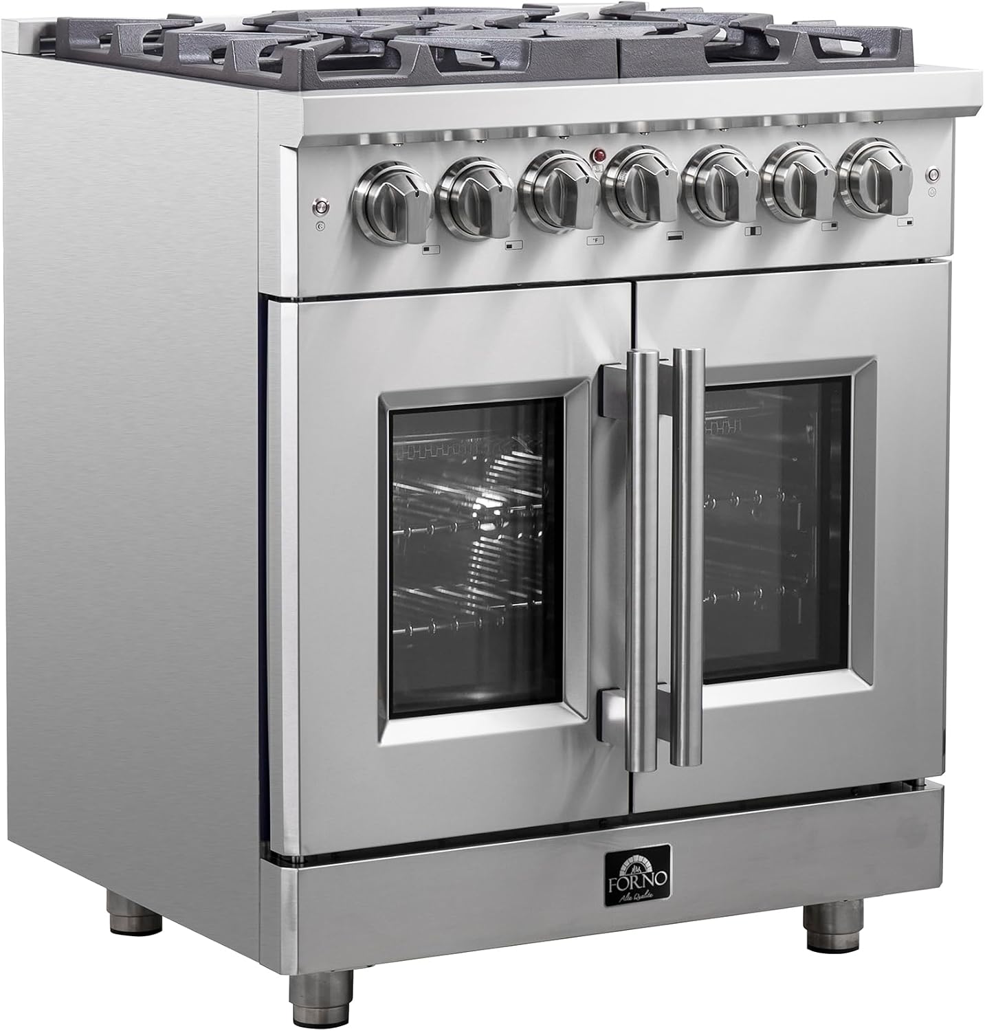 Forno Massimo 30″ Freestanding Dual Fuel Range with 5 Sealed Burners 68,000BTU, Wok Support & Griddle, 4.32 cu.ft. Oven - Modern Design Fuel Range with Pro-Style Handle and Zinc Coated Metal Knobs