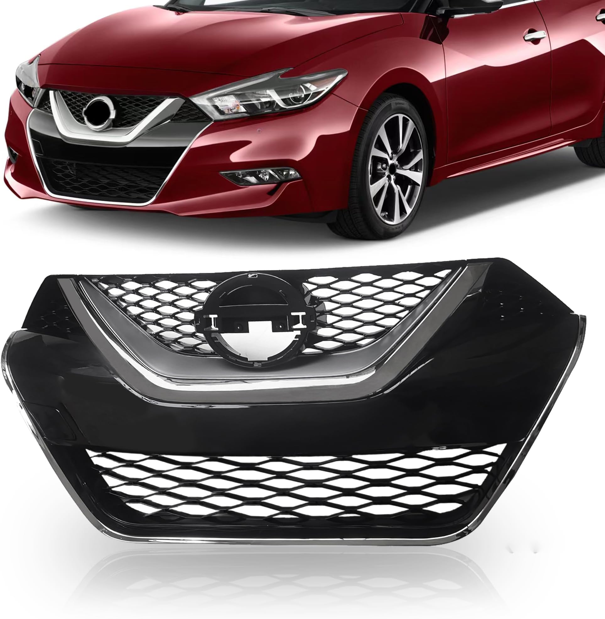 PartsFlow Front Bumper Grille Black With Chrome Mesh Grill For 2016 2017 2018 Nissan Maxima 623104RA0A NI1200284
