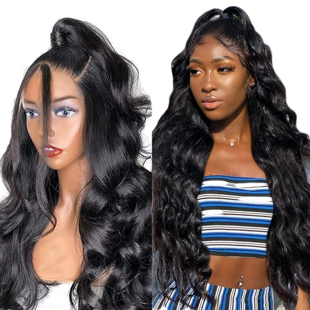 Body Wave Lace Front Wigs Human Hair for Black Women Brazilian Lace Front Human Hair Wigs Pre Plucked Hairline with Baby Hair Lace Closure Wigs Natural Color 150% Density (20 inch)