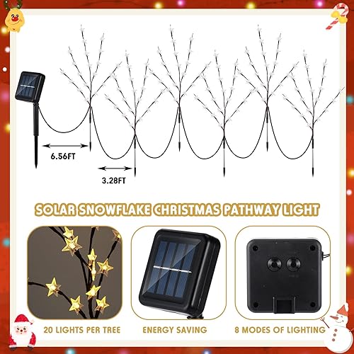 Miniatura 7 de Retisee Paquete de 6 luces solares de Navidad para camino, ramas de Navidad, 120 LED, árbol de Navidad, 8 modos, impermeables, luces de camino de