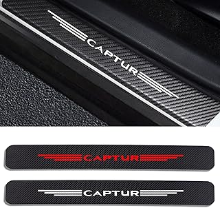 Symilov Pack of 4 Car Carbon Fibre Door Sill Protectors for Ren-Ault Captur Tuning Accessories, Car Door Sill, Scratch-Resistant, Paint Protection Sticker, White
