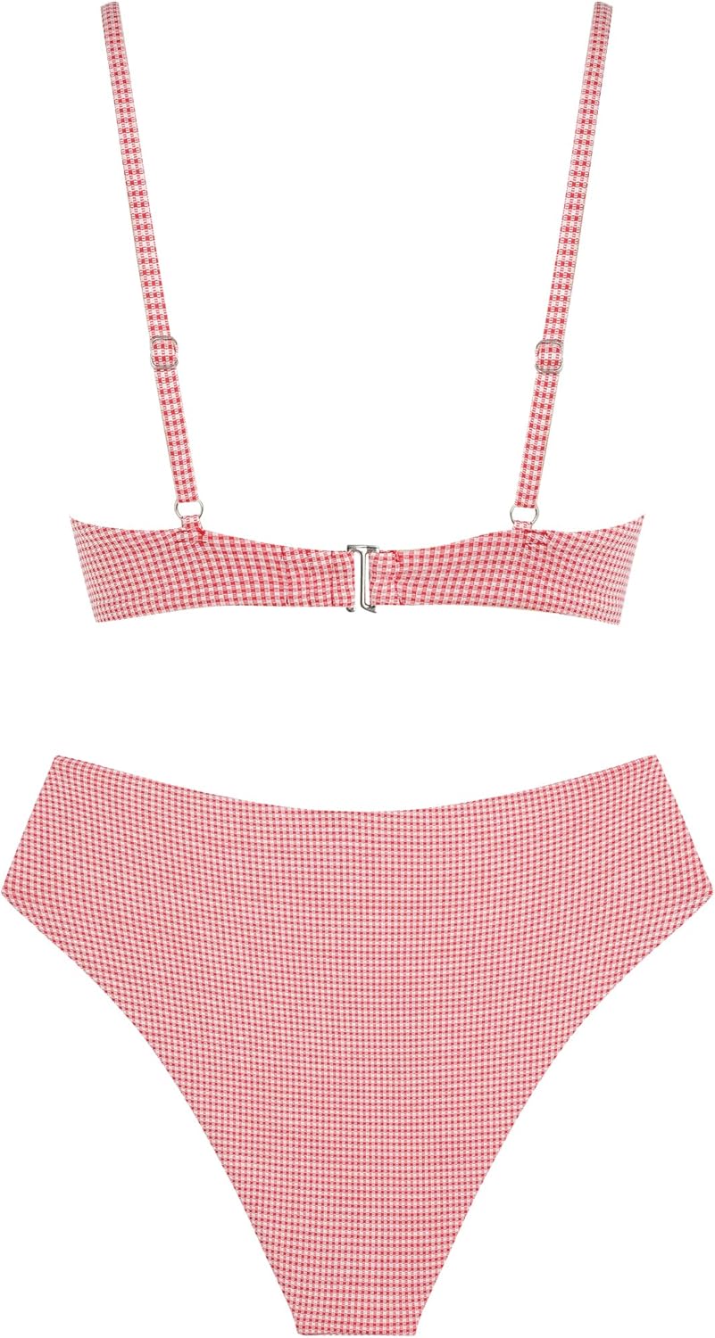 ZAFUL Bikini Set for Women V Neck Knot Front Push Up Bathing Suit High Cut Two Piece Swimsuit Brazilian Cheeky Swimwear - Image 2