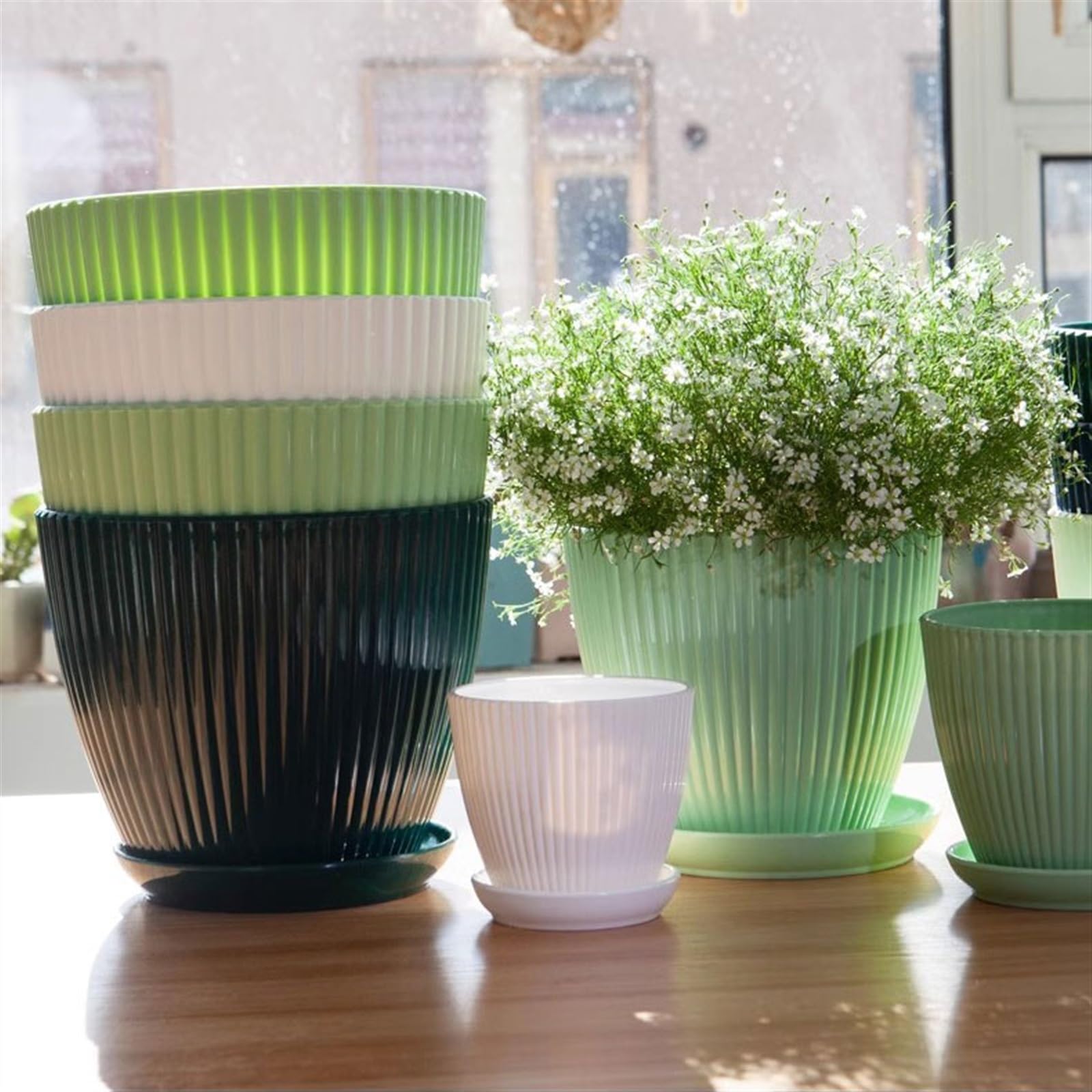 Doniczki Sadzarka na sukulenty Pionowy pasek Mały Plastik z żywicy z tacą Mała doniczka Doniczka nieceramiczna Doniczka ceramiczna (Material : Blue, Size : Small)