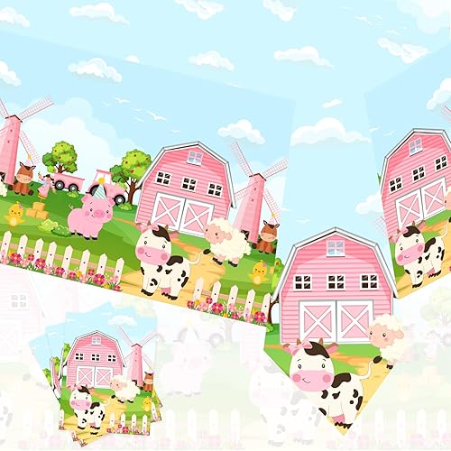 Mantel de 3 piezas de suministros para fiesta de cumpleaños de animales de granja, manteles rectangulares de plástico para corral, mantel de fiesta