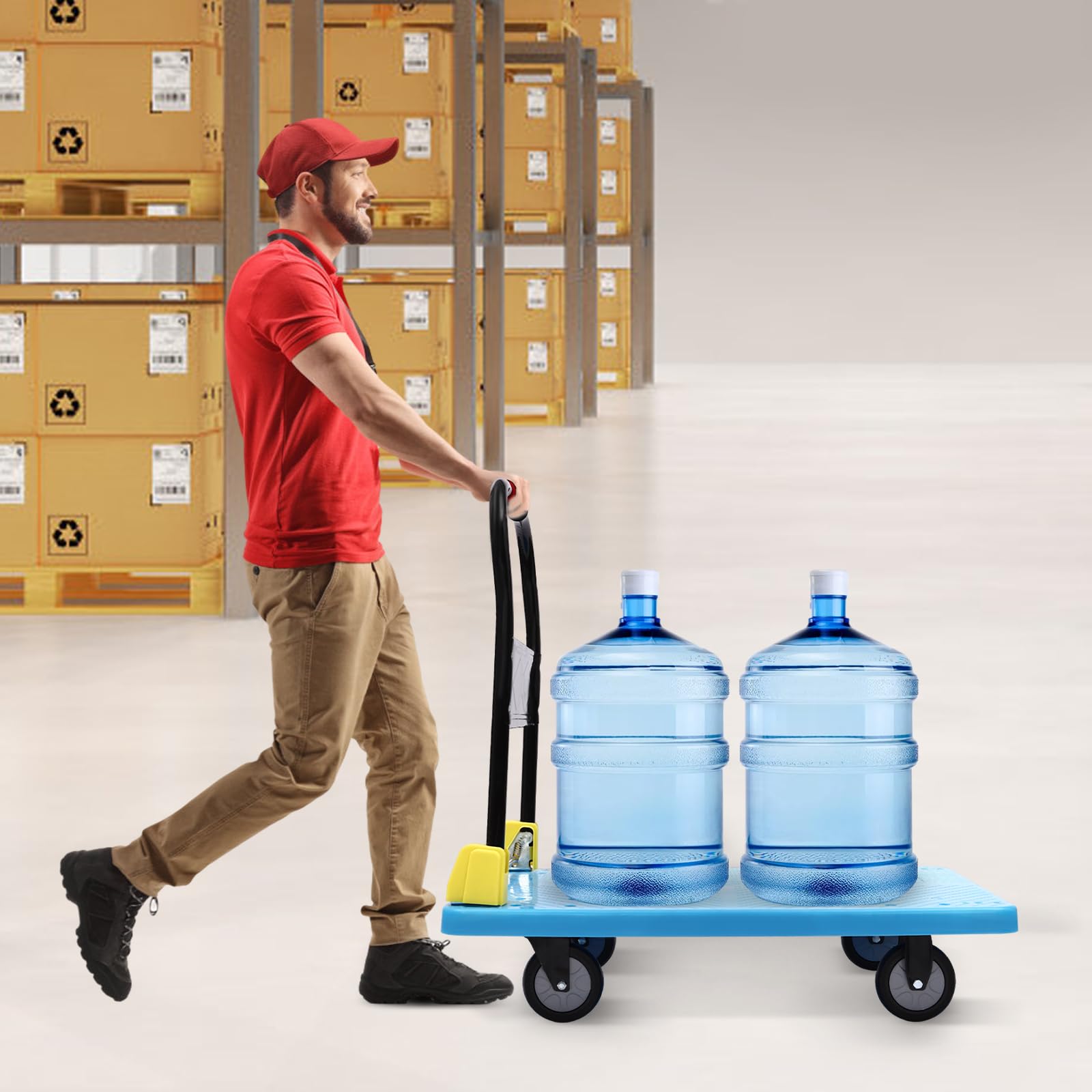 Plataforma plegable Carretilla de mano Dolly con ruedas giratorias de 360 grados, capacidad de carga de 400 kg, para almacenamiento, manipulación, servicio de mensajería 58 x 87 cm
