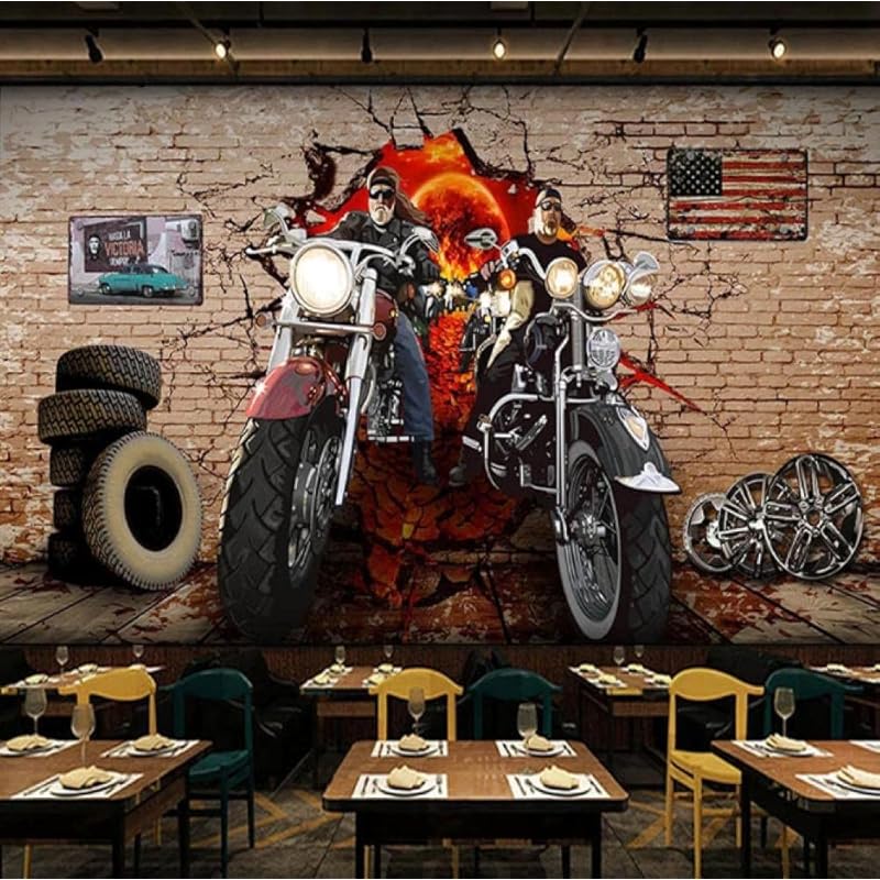 建築 住宅資材 詰替え 壁紙レトロなオートバイノスタルジックなレンガの壁の壁画レストランカフェ背景壁の装飾ヨーロピアンスタイルの壁紙 430cmx300cm 169 3x118 1inch Pggicgczj8 Mundekodetemple Com