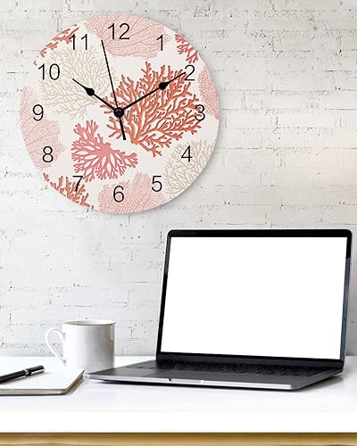Miniatura 2 de Reloj de pared náutico de cloruro de polivinilo coral costero, silencioso, sin tictac, funciona con pilas, reloj redondo para el hogar, sala de