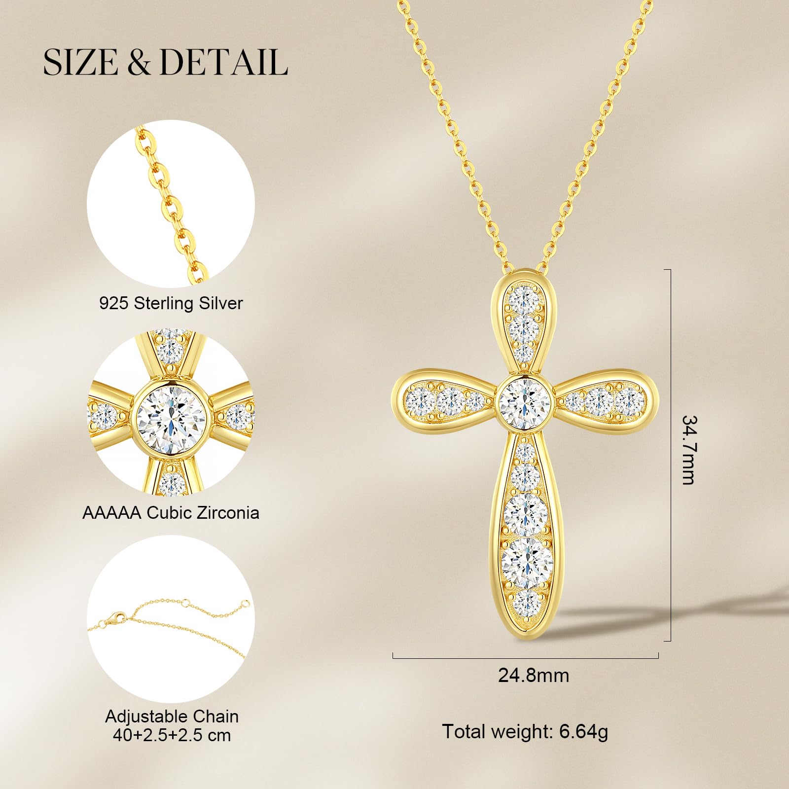 FANCIME Collar para mujer con símbolo de infinito, colgante de cruz, cadena de plata de ley 925 con circonitas brillantes para mujeres y niños, longitud de la cadena ajustable: 40 + 5 cm, 42 cm, Plata