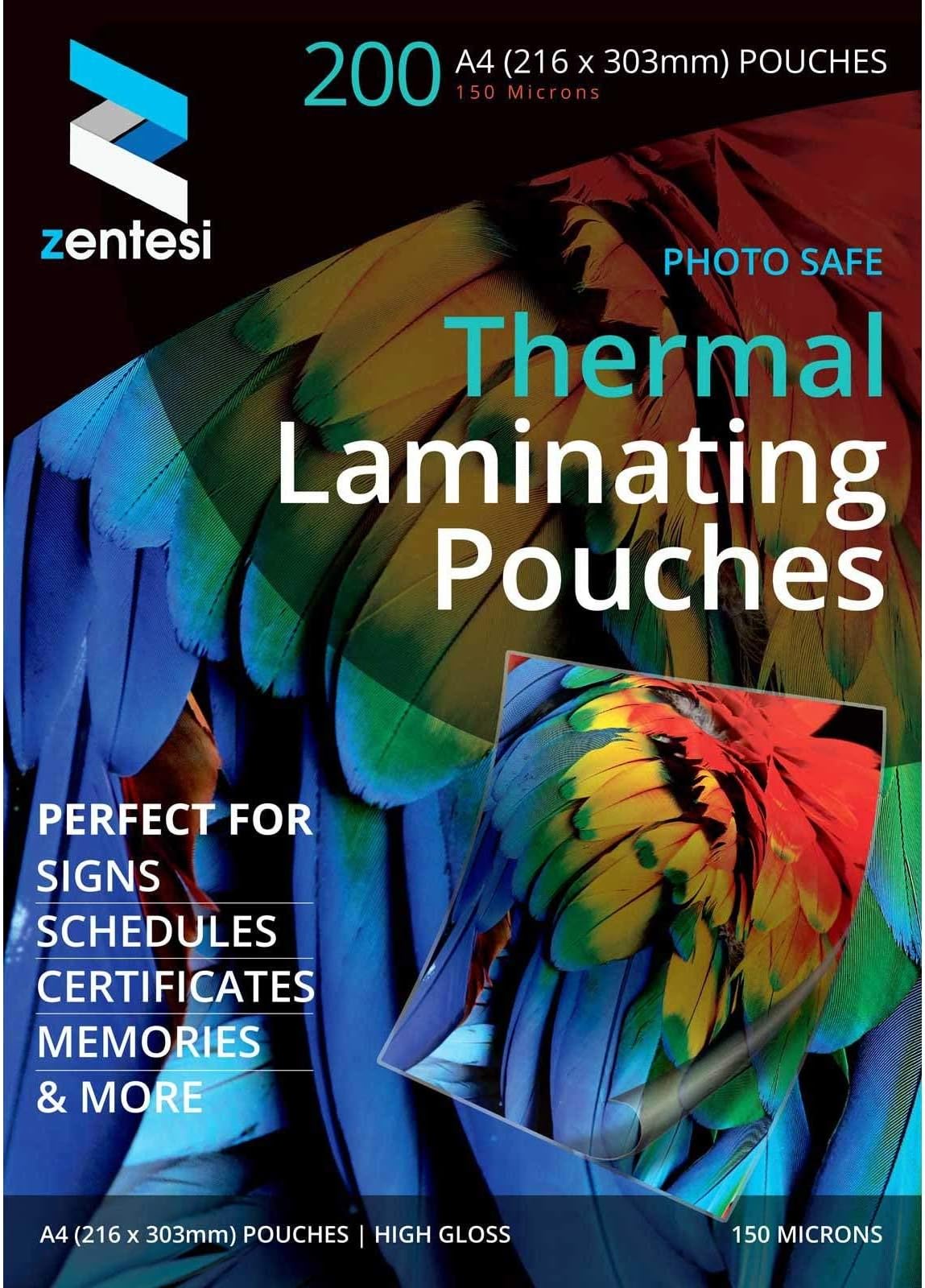 A4 Laminating Pouches High Gloss Laminator Sleeves 150 Micron (75 + 75 Microns) Glossy Laminate Pouch Sheets - Pack of 200