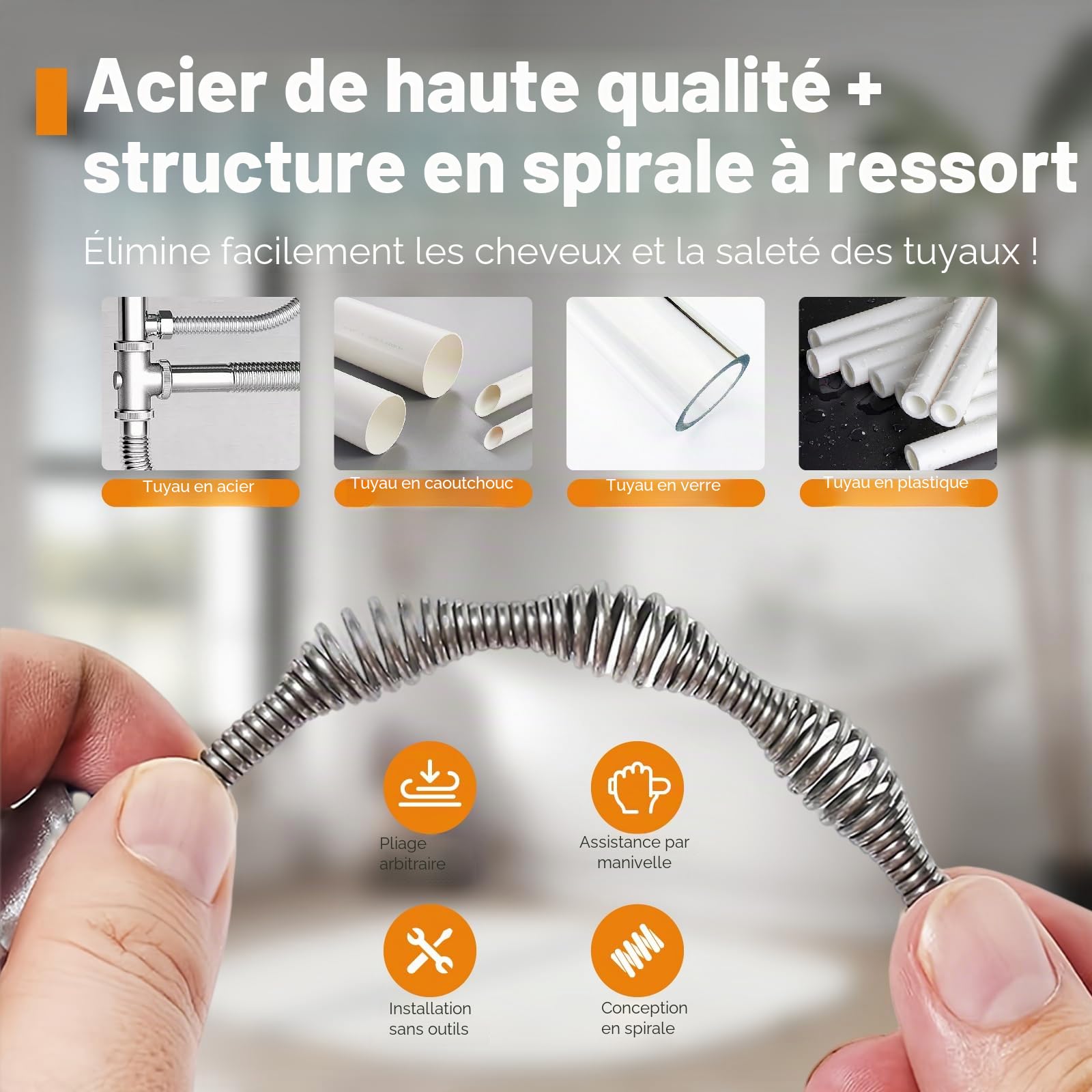 Furet Deboucheur Canalisation 10M,Réutilisable Deboucheur Canalisation Professionnel avec Gants,Déboucheur Tuyaux Costume pour Egout, Cuisine, Salle Bain, Toilette, Tuyaux D'évacuation Bouchés