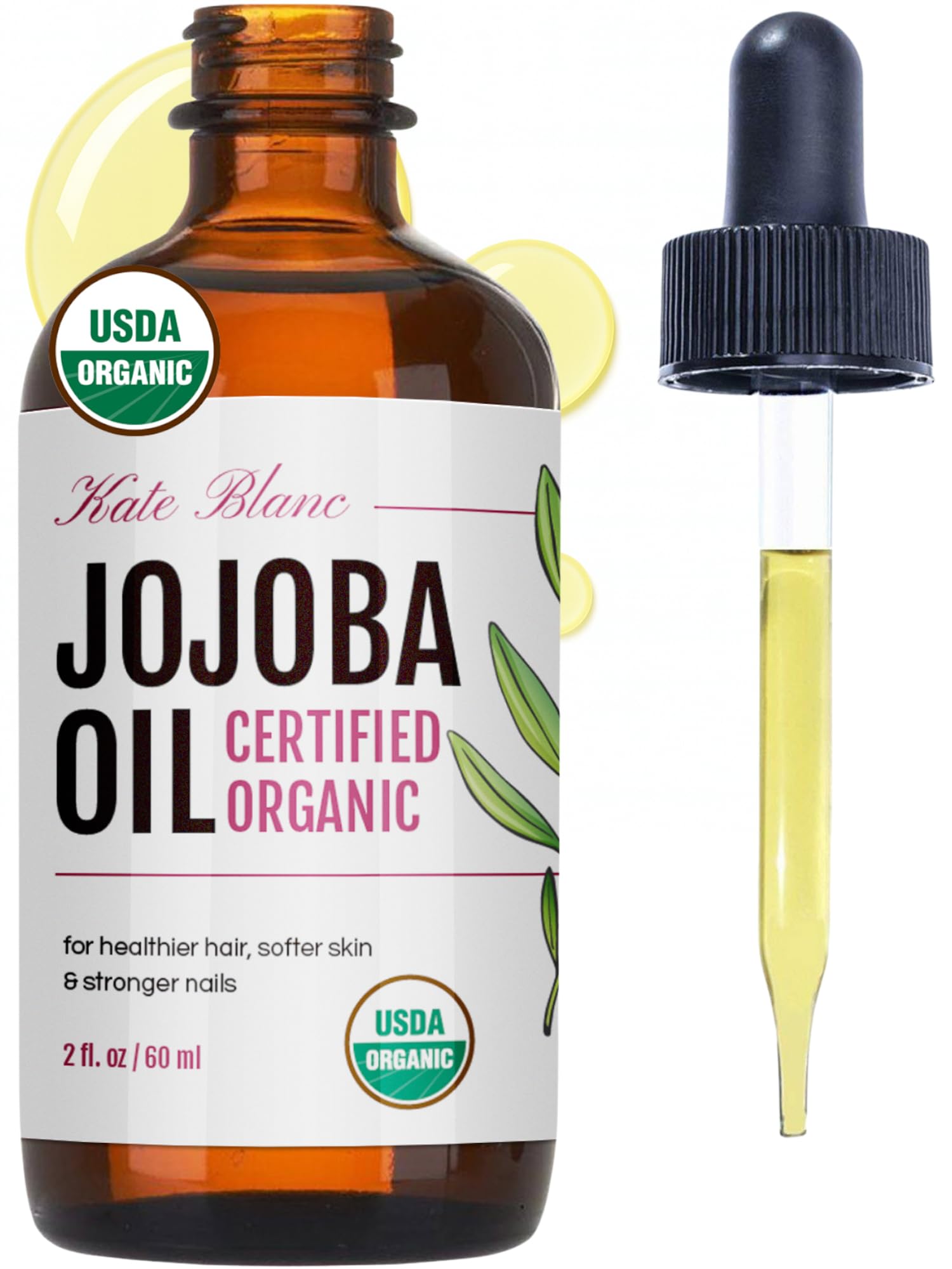 Jojoba Oil (2 oz), USDA Certified Organic, 100% Pure, Cold Pressed, Unrefined. Revitalizes Hair and Gives Skin a Radiant, Youthful Look. Great treatment for Face, Lips, Cuticles, Stretch Marks, Beard
