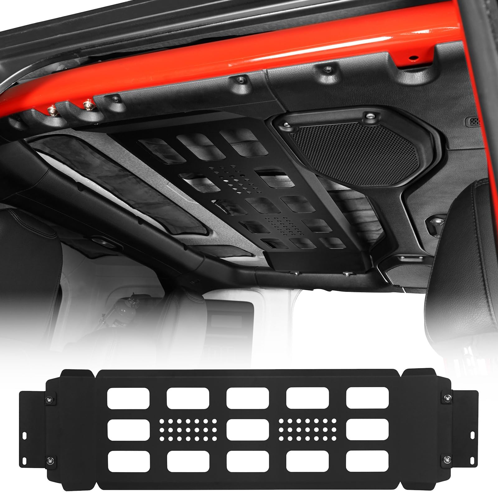 Hooke Road Roof Molle Panel for 2018-2026 Jeep Wrangler JL 4-Door | Excluding Soft Top, JLU Rear Overhead Storage, Ceiling Cargo Organizer Shelf, Interior Accessories, Bolt-on, Sturdy Steel