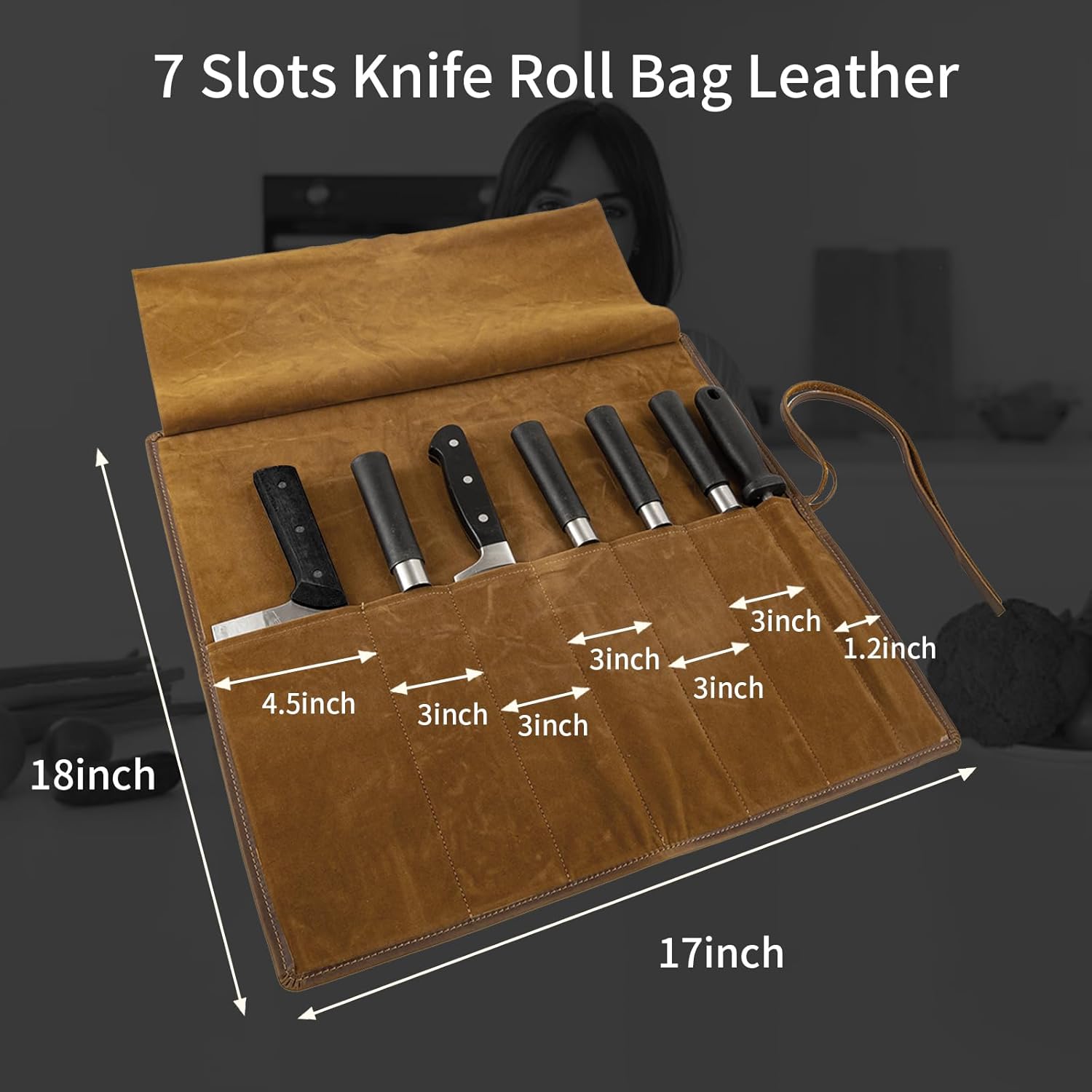 Genuine Leather Knife Roll, Knife Bags for Chefs Professional, Small Chef'S Knife Case Holder, Knives Holders Protectors with 7 Slots, Portable Chef Knife Roll Chef Knife Bag