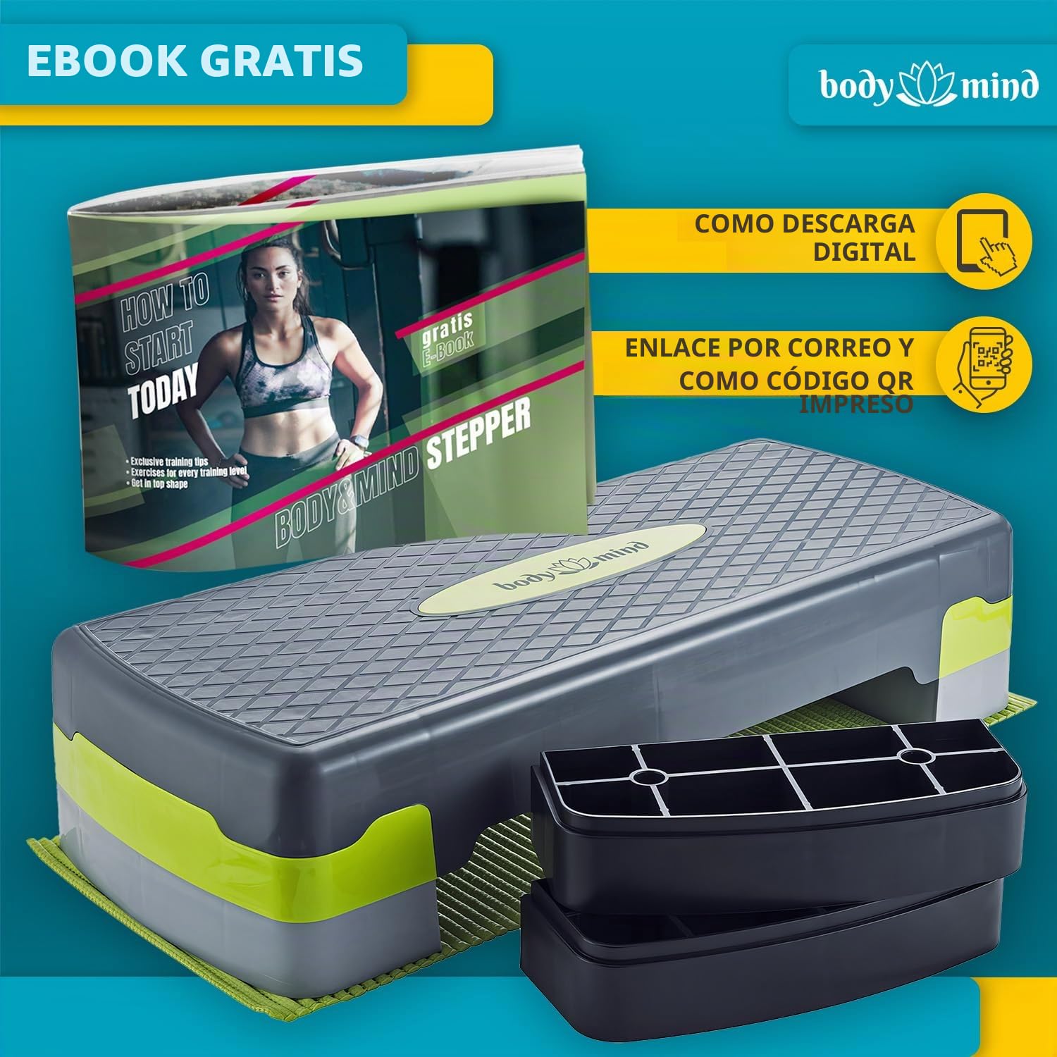 Tablón de step aeróbico Banco de step con alfombra antideslizante gratuita y libro electrónico de entrenamiento exclusivo
