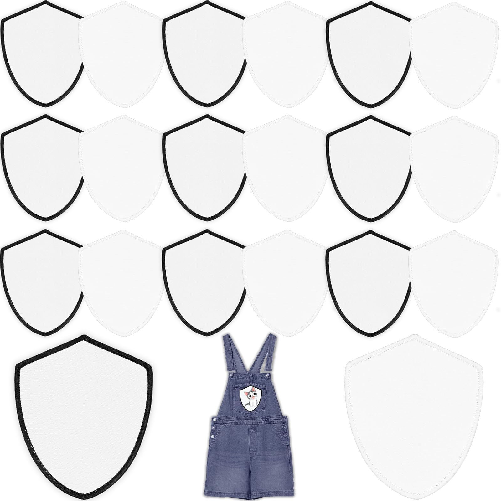 iFForce 20 PCs Sublimation Blanks Patches - Large Iron-on Patch with Black & White Border - Upgraded Strong Adhesive Badges for DIY Hats Backpack T-Shirt Project (Badge)